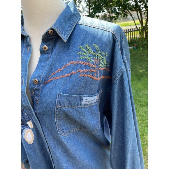 Vintage Together Denim Shirt With Teddy Bear Embroidery & Pocket Teachercore - Picture 3 of 9
